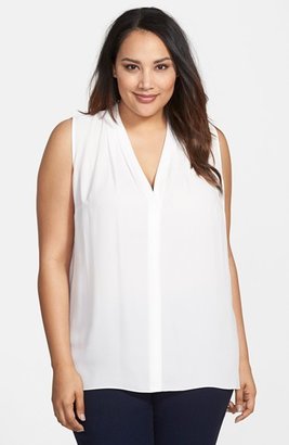Vince Camuto Pleat Front V-Neck Sleeveless Blouse (Plus Size)