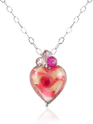Murano House of Vortice - Pink Glass Swirling Heart Sterling Silver Necklace