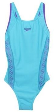 Speedo Girls turquoise monogram swimming costume