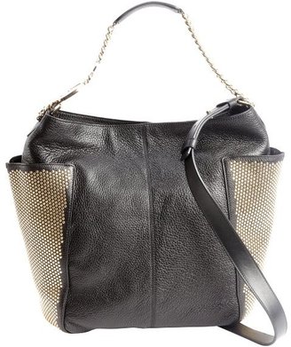 Jimmy Choo black leather gold studded 'Anna' shoulder bag