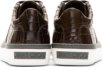 Jimmy Choo Brown Croc-Embossed Portman Sneakers