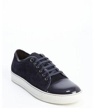 Lanvin maring blue suede cap toe lace up sneakers