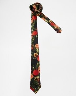 ASOS Christmas Tie With Baubles Print - Black