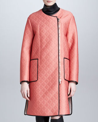 3.1 Phillip Lim Quilted Overcoat with Leather Bib, Grapefruit