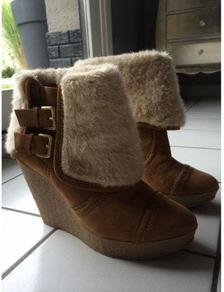 Zara Fur Wedge Heel Boots