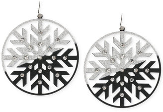 Steve Madden Hematite-Tone Crystal and Glitter Snowflake Drop Earrings
