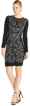 Nicole Miller black spaced dyed knit baroque long sleeve sweater dress