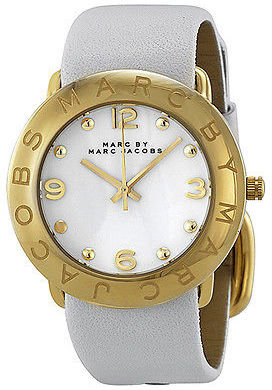 Marc Jacobs Amy White Dial Gold-tone White Leather Ladies Watch MBM1150