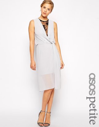 ASOS Petite PETITE Drape Midi Dress With Lace Insert - Grey