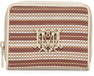 Love Moschino Woven Faux-Leather Stripe Wallet, Beige/Ivory