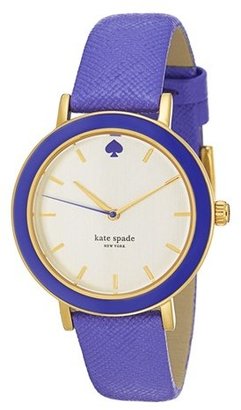 Kate Spade 'metro' Enamel Bezel Leather Strap Watch, 38mm