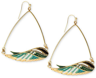 Rachel Roy Earrings, Gold-Tone Green Side Wing Hoop Earrings