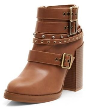New Look Tan Studded Strappy Cupped Heel Ankle Boots