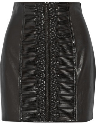Balmain Embroidered leather mini skirt
