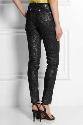 Versace Metallic embossed mid-rise skinny jeans