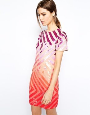 Warehouse Colourful Sequin T-Shirt Dress - Multi