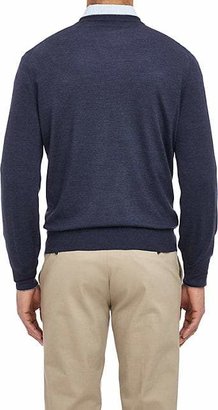 Brunello Cucinelli Men's Tipped V-neck Sweater - Navy