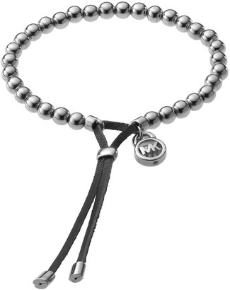 Michael Kors Silver-Tone Beaded Leather Bracelet