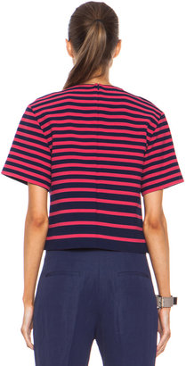 Thakoon Striped Poly-Blend Top in Navy & Pink