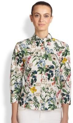Carolina Herrera Floral Cotton Button-Front Shirt