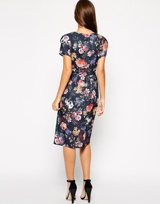 Love Large Floral Print Midi Dress with Cut Out Detail