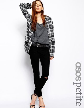ASOS Petite PETITE Whitby Low Rise Skinny Ankle Grazer Jeans in Clean Black With Knee Rip - Black