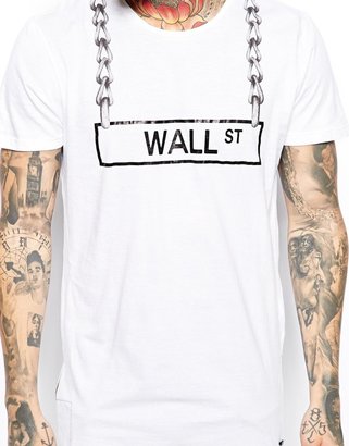 Religion Longline T-Shirt with Wall Street Print