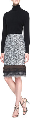 Carolina Herrera Pixelated Pencil Skirt, Ivory/Black/Copper