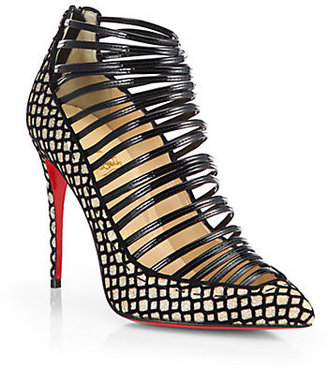 Christian Louboutin Gortik Glittered Patent Leather Ankle Boots