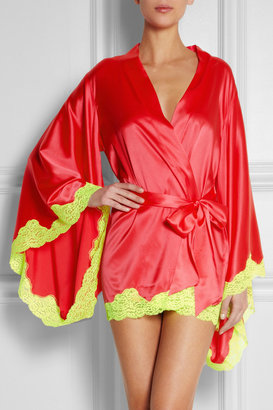 Agent Provocateur Novah neon lace-trimmed stretch-silk satin robe