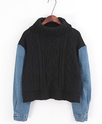 ChicNova Denim Split Joint High-necked Sweater
