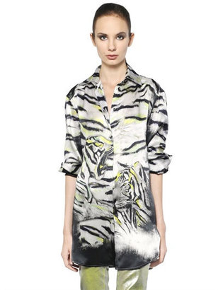 Just Cavalli Tiger Printed Silk Crepe De Chine Shirt