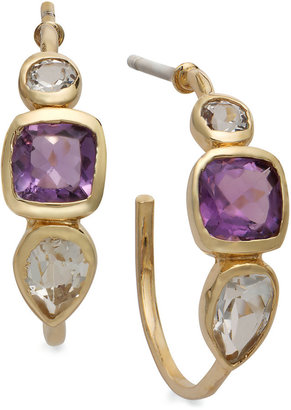 Townsend Victoria 18k Gold over Sterling Silver Amethyst and White Topaz J Hoop Earrings (2-1/10 ct. t.w.)