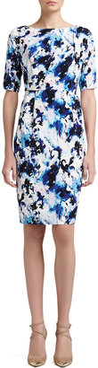 St. John Abstract Paisley Print Stretch Crepe de Chine Dress With Pleats