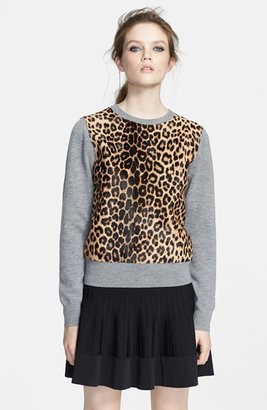 A.L.C. Leopard Print Genuine Calf Hair & Merino Wool Sweater