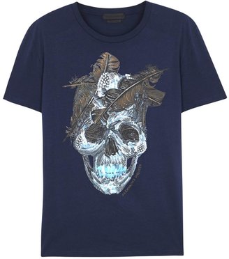 Alexander McQueen Feather Skull navy cotton T-shirt