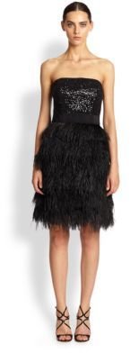 Milly Strapless Sequin & Ostrich Feather Dress