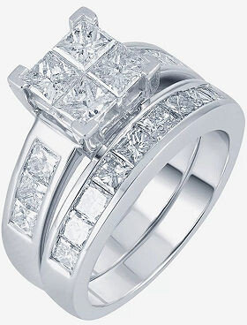 MODERN BRIDE 3 CT. T.W. Diamond 14K White Gold Quad Princess Bridal Ring Set