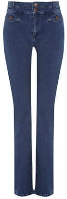 Warehouse Pocket Detail Flare Jeans, Mid Wash Denim