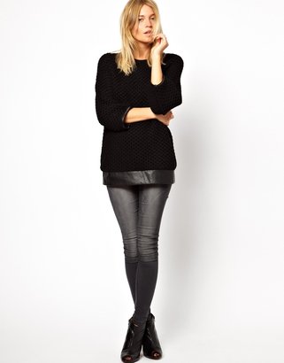 MANGO Chunky Knit With Leather Look Trim