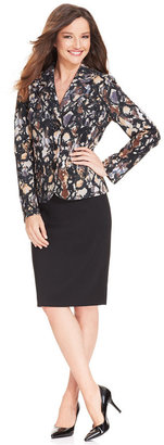 Le Suit Printed Twill Jacket Skirt Suit