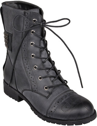 Journee Collection Black Stud Lace-Up Darva Boot