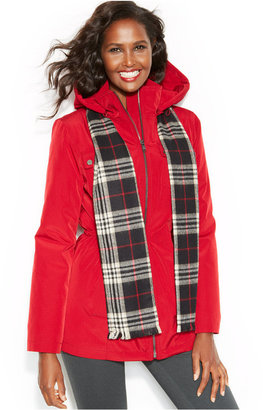 London Fog Hooded Zip-Front Anorak Coat with Scarf