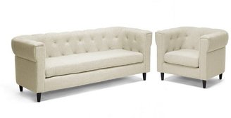 Baxton Studio Cortland Beige Linen Modern Chesterfield Sofa Set