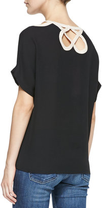Diane von Furstenberg Short-Sleeve Cutout-Neck Top