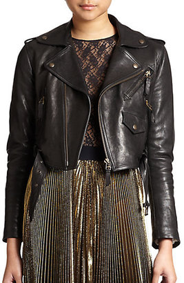 Faith Connexion Bubble Cropped Leather Motorcycle Jacket