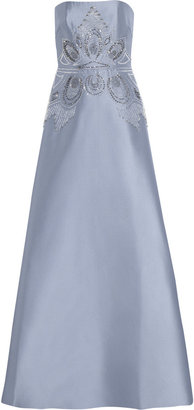Badgley Mischka Embellished satin-twill gown