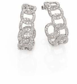 Roberto Coin Diamond & 18K White Gold Link J-Hoop Earrings