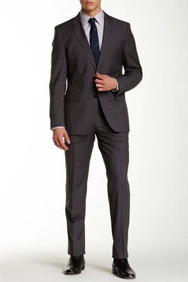 HUGO BOSS Grey Herringbone Two Button Notch Lapel Wool Suit