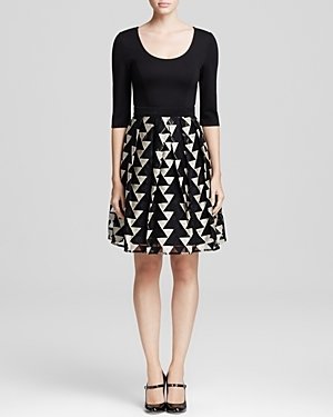 Tracy Reese Dress - Eliza Three Quarter Sleeve Geometric Skirt Fit and Flare
